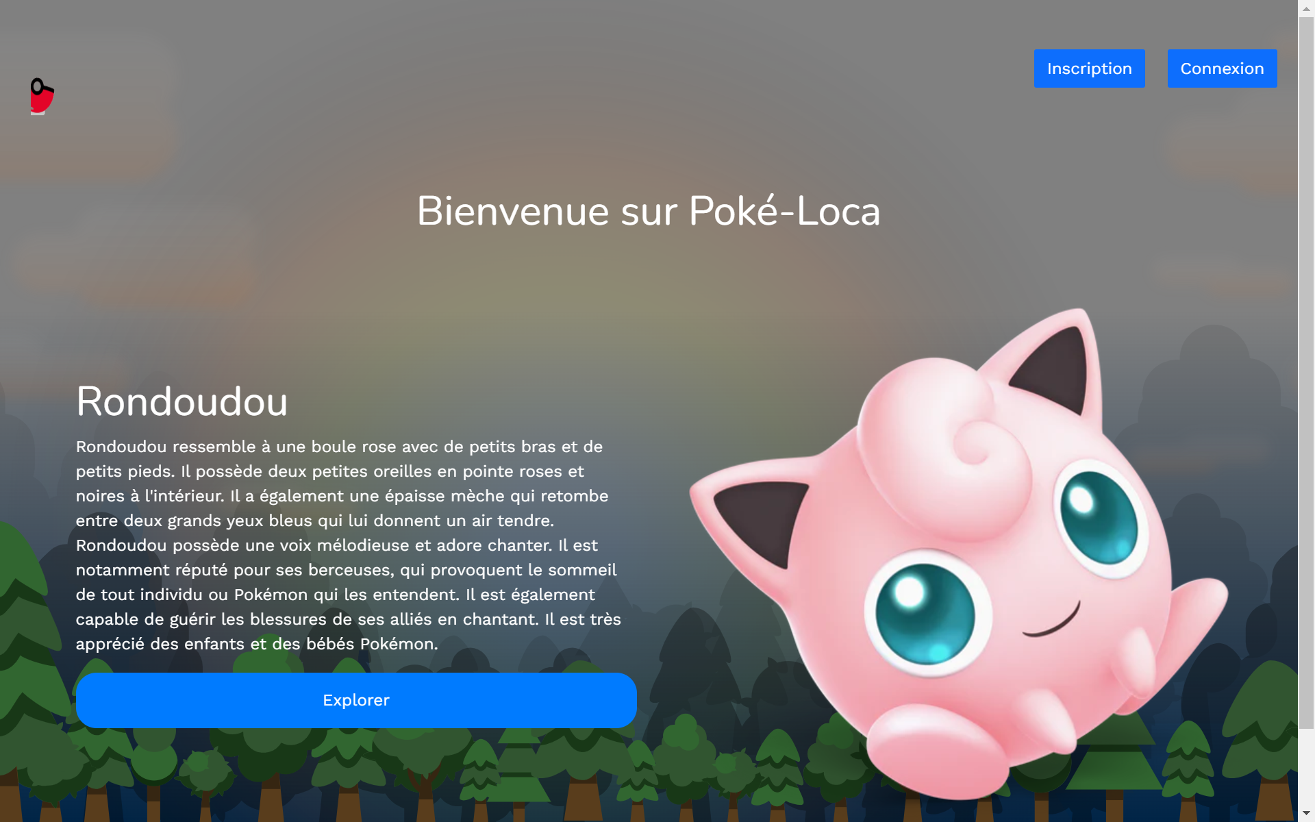 Interface utilisateur de l'application PokéLoca affichant des Pokémon disponibles pour la location